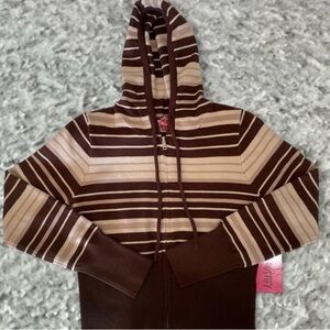 Nasty Gal Brown Striped Hooded Zip Sweater
